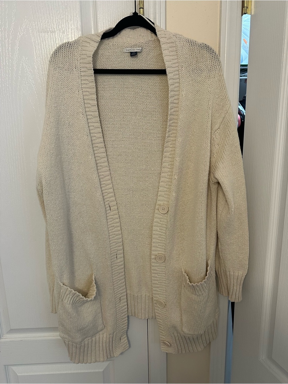 American Eagle Cream Button Cardigan Sweater